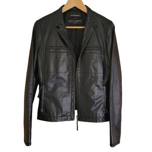 Club Monaco Leather Jacket Womens Medium Black Moto Full Zip 100% Leather Shell
